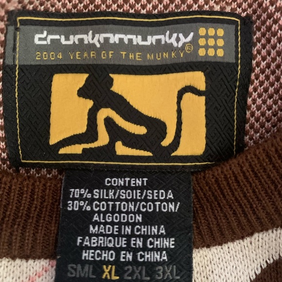 Drunknmunky XLG Mens sweater brown and cream with pink lines in argyle print. - Picture 3 of 4